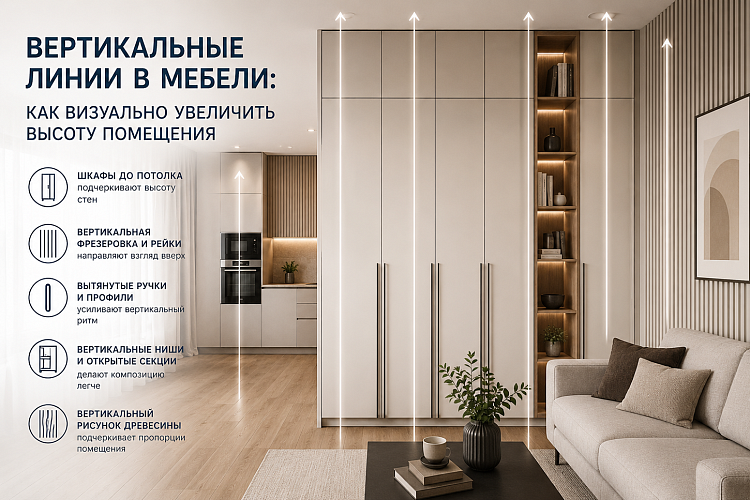 Вертикальные линии в мебели: как визуально увеличить высоту помещения