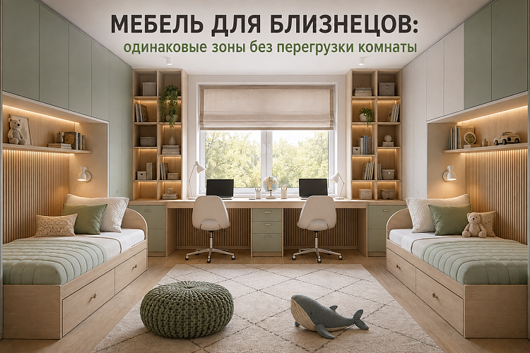 Мебель для близнецов: одинаковые зоны без перегрузки комнаты