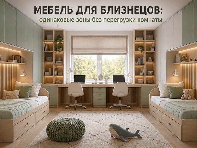 Мебель для близнецов: одинаковые зоны без перегрузки комнаты