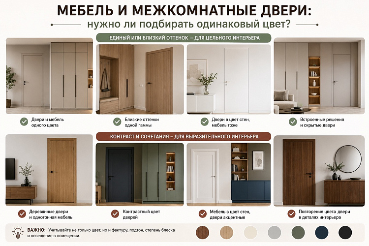 Нужно ли подбирать мебель и межкомнатные двери в один цвет