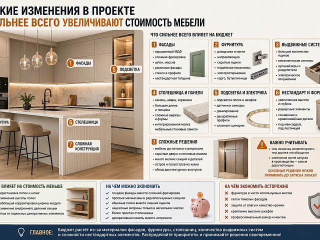 Какие изменения в проекте сильнее всего увеличивают стоимость мебели