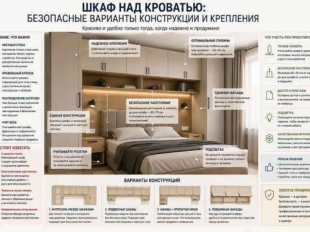Шкаф над кроватью: безопасные варианты конструкции и крепления