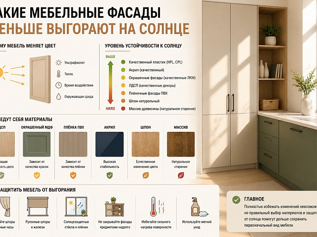 Устойчивость мебели к солнечному свету: какие фасады меньше выгорают
